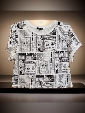 Attitude NOT Included White Graphic 'Good Vibes' Manga Tee-L-EC